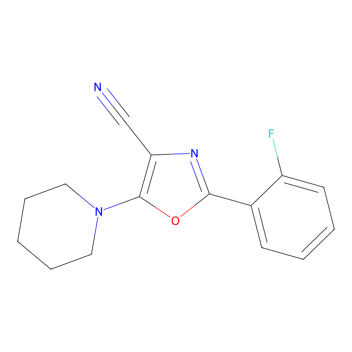 2-(2-Fluorophenyl)-5-piperidin-1-yl-1,3-oxazole-4-carbonitrile molecular structure, CAS 613652-02-1