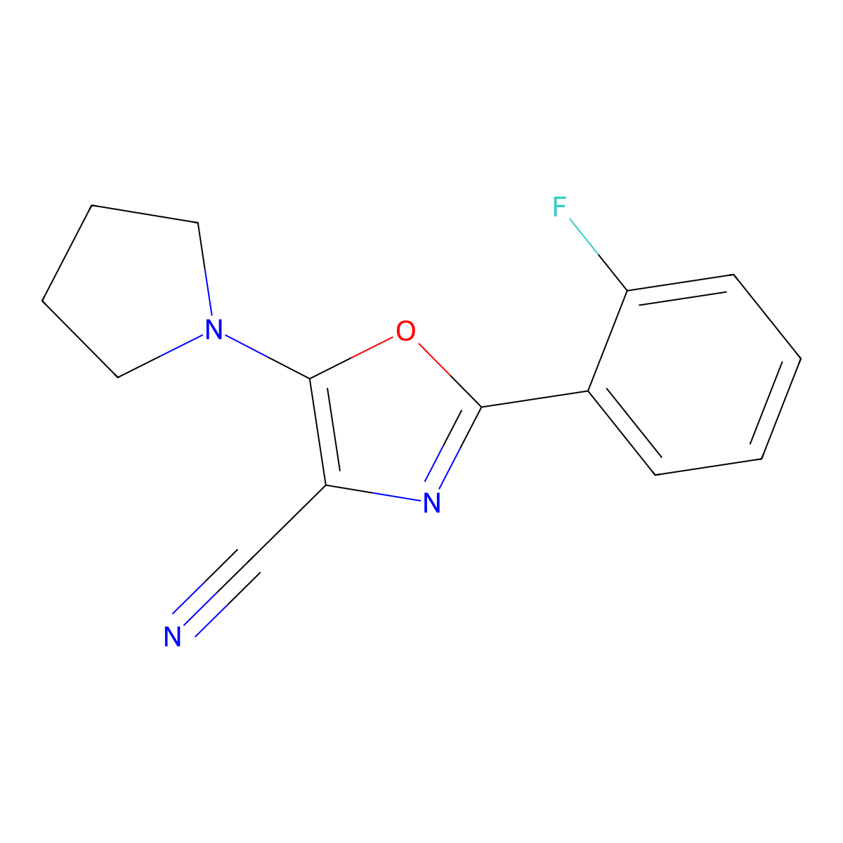 2-(2-Fluorophenyl)-5-pyrrolidin-1-yl-1,3-oxazole-4-carbonitrile molecular structure, CAS 613652-05-4