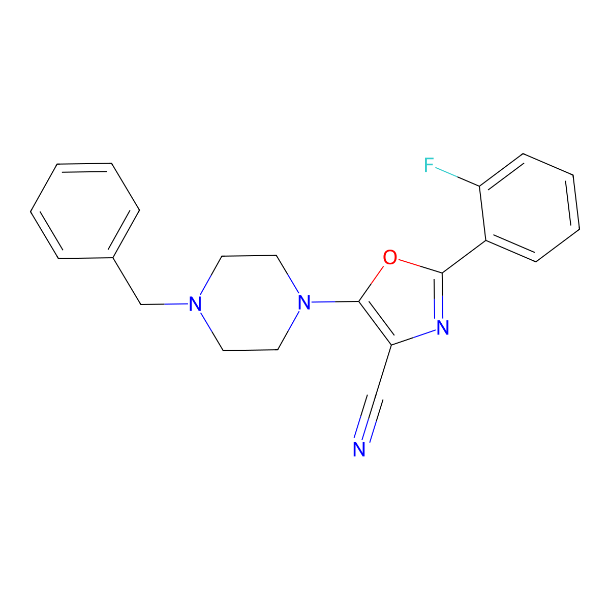 5-(4-Benzylpiperazin-1-yl)-2-(2-fluorophenyl)-1,3-oxazole-4-carbonitrile molecular structure, CAS 613652-06-5