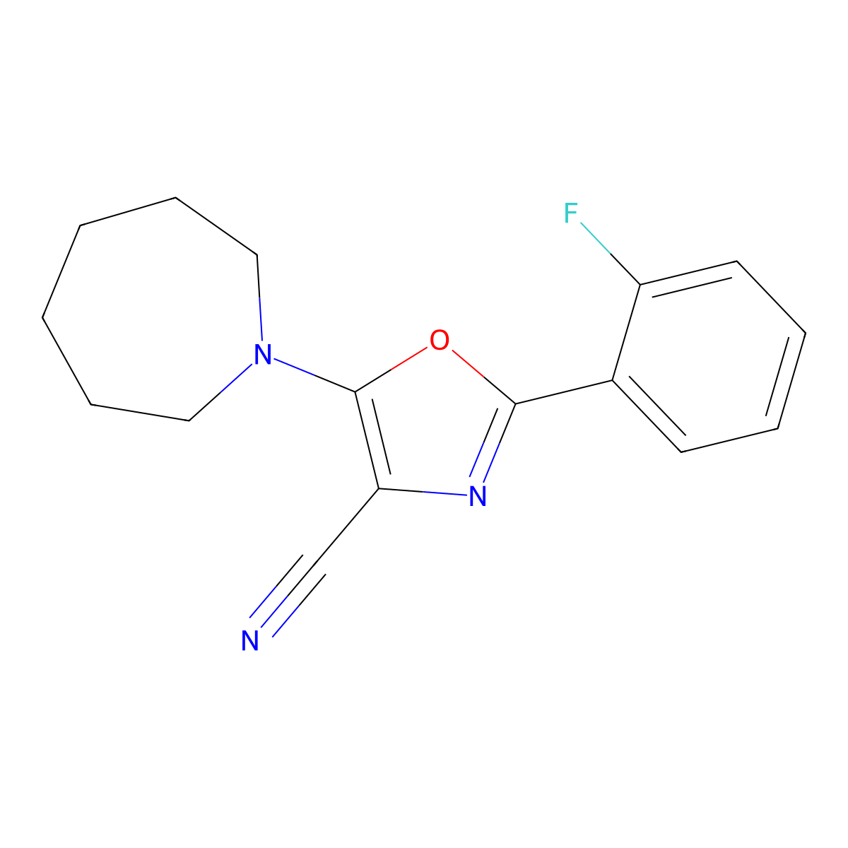5-(Azepan-1-yl)-2-(2-fluorophenyl)-1,3-oxazole-4-carbonitrile molecular structure, CAS 613652-10-1