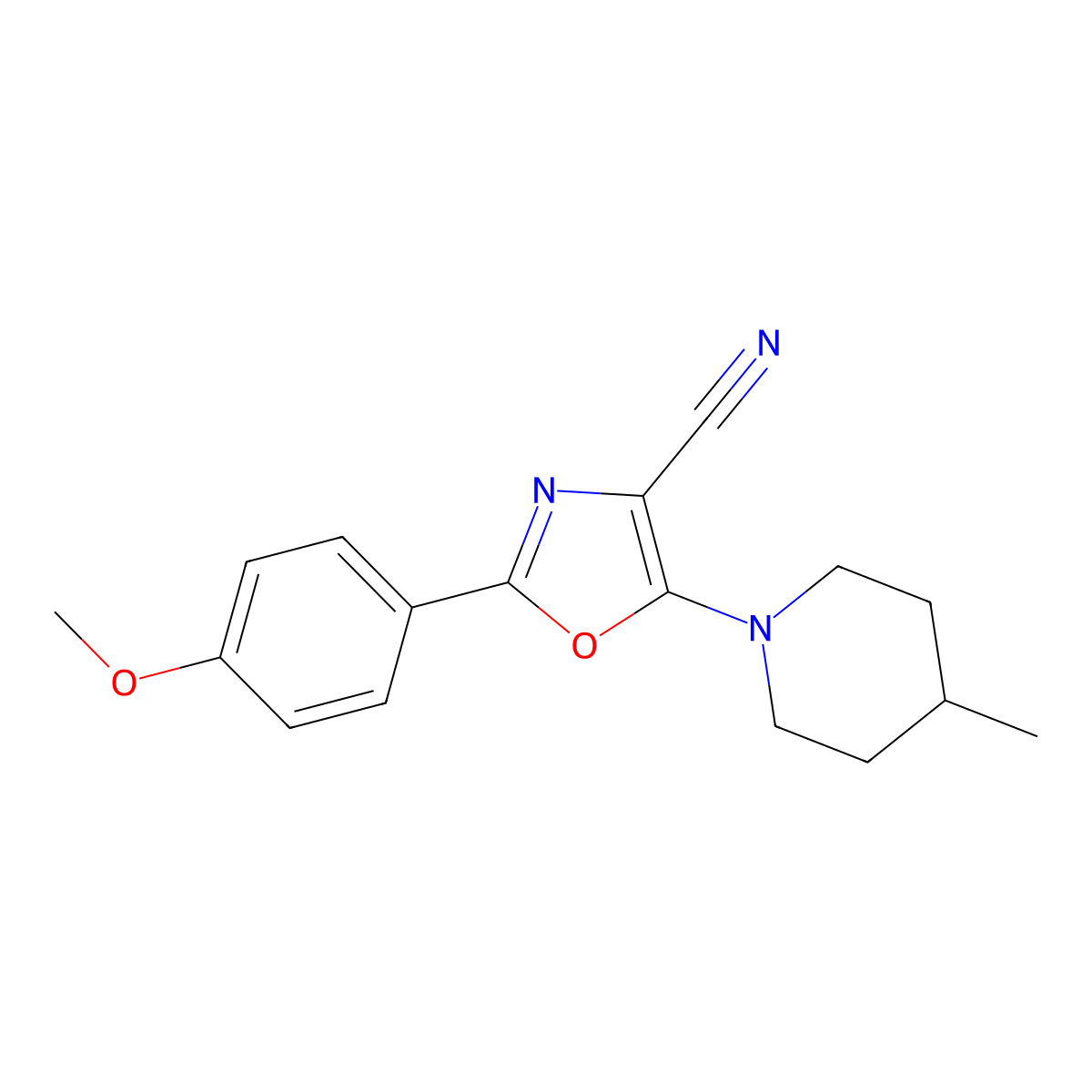 2-(4-Methoxyphenyl)-5-(4-methylpiperidin-1-yl)-1,3-oxazole-4-carbonitrile molecular structure, CAS 613652-15-6