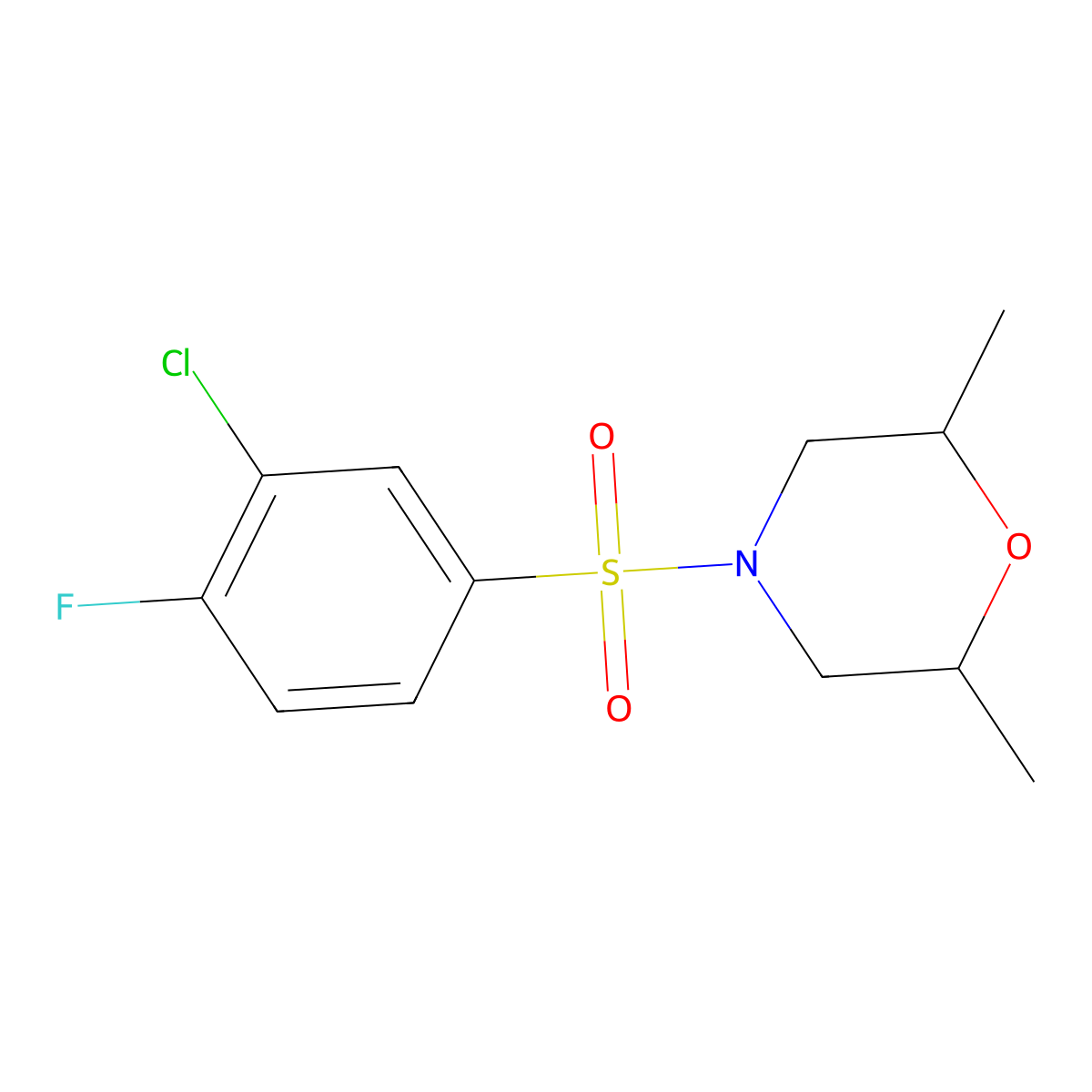 4-((3-Chloro-4-fluorophenyl)sulfonyl)-2,6-dimethylmorpholine molecular structure, CAS 613657-49-1