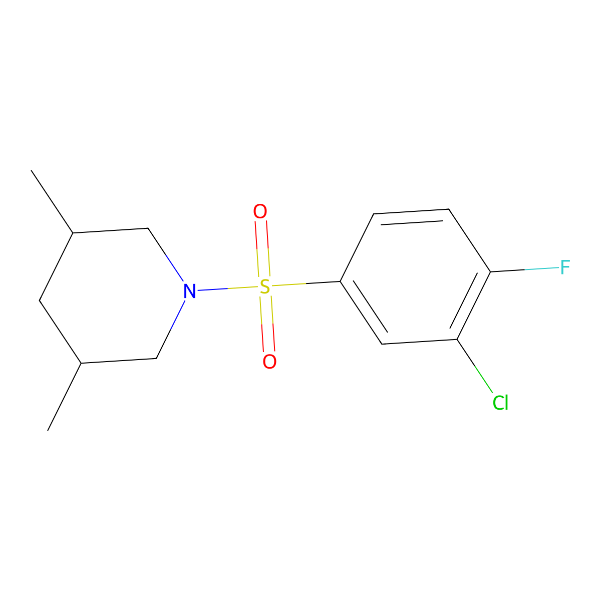 1-(3-Chloro-4-fluorophenyl)sulfonyl-3,5-dimethylpiperidine molecular structure, CAS 613657-50-4
