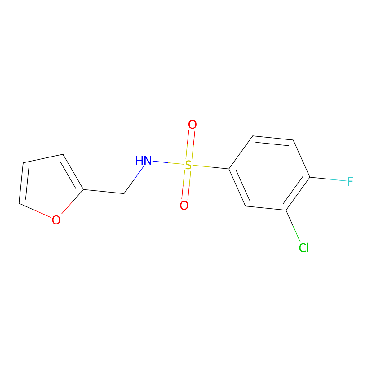 3-chloro-4-fluoro-N-(furan-2-ylmethyl)benzenesulfonamide molecular structure, CAS 613657-51-5