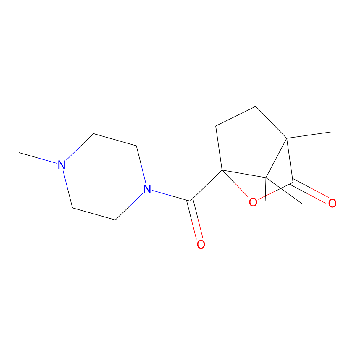 4,7,7-Trimethyl-1-[(4-methylpiperazin-1-yl)carbonyl]-2-oxabicyclo[2.2.1]heptan-3-one molecular structure, CAS 613658-52-9