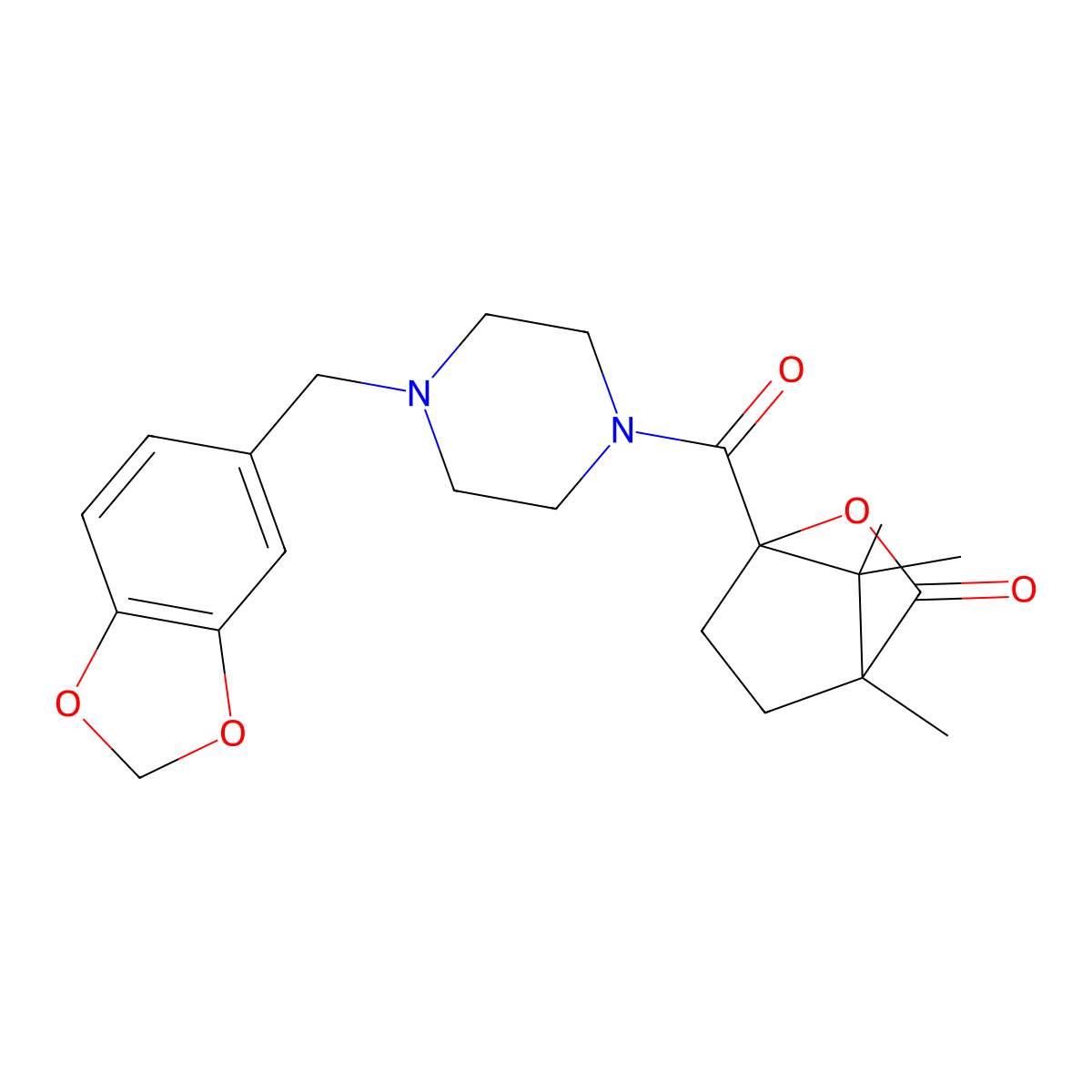 1-{[4-(1,3-Benzodioxol-5-ylmethyl)piperazin-1-yl]carbonyl}-4,7,7-trimethyl-2-oxabicyclo[2.2.1]heptan-3-one molecular structure, CAS 613658-60-9