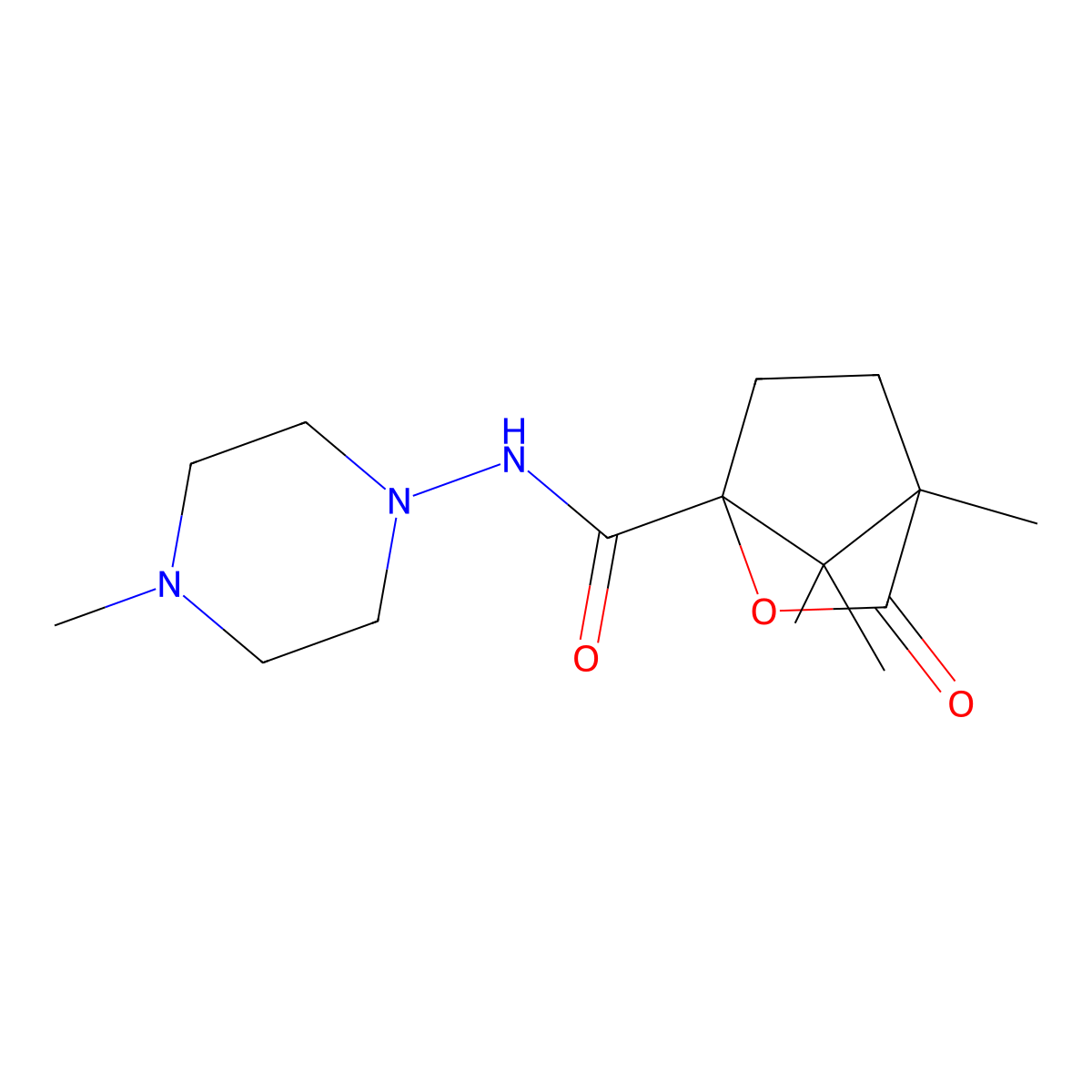 4,7,7-trimethyl-N-(4-methylpiperazin-1-yl)-3-oxo-2-oxabicyclo[2.2.1]heptane-1-carboxamide molecular structure, CAS 613658-74-5