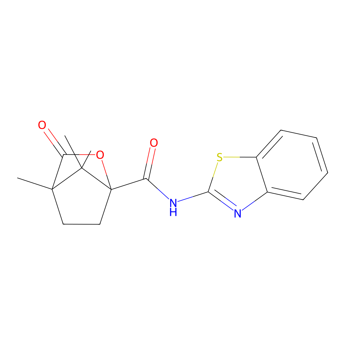 N-1,3-benzothiazol-2-yl-4,7,7-trimethyl-3-oxo-2-oxabicyclo[2.2.1]heptane-1-carboxamide molecular structure, CAS 613658-83-6