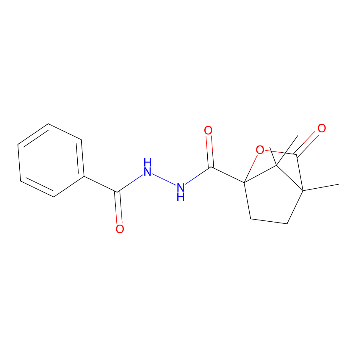 4,7,7-trimethyl-3-oxo-N'-(phenylcarbonyl)-2-oxabicyclo[2.2.1]heptane-1-carbohydrazide molecular structure, CAS 613659-00-0