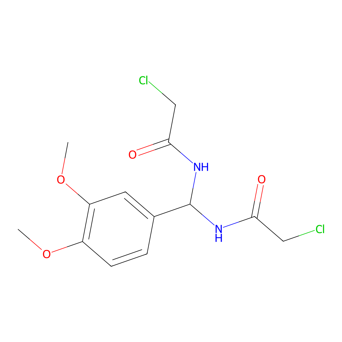 2-Chloro-N-(((chloroacetyl)amino)(3,4-dimethoxyphenyl)methyl)acetamide molecular structure, CAS 61366-04-9