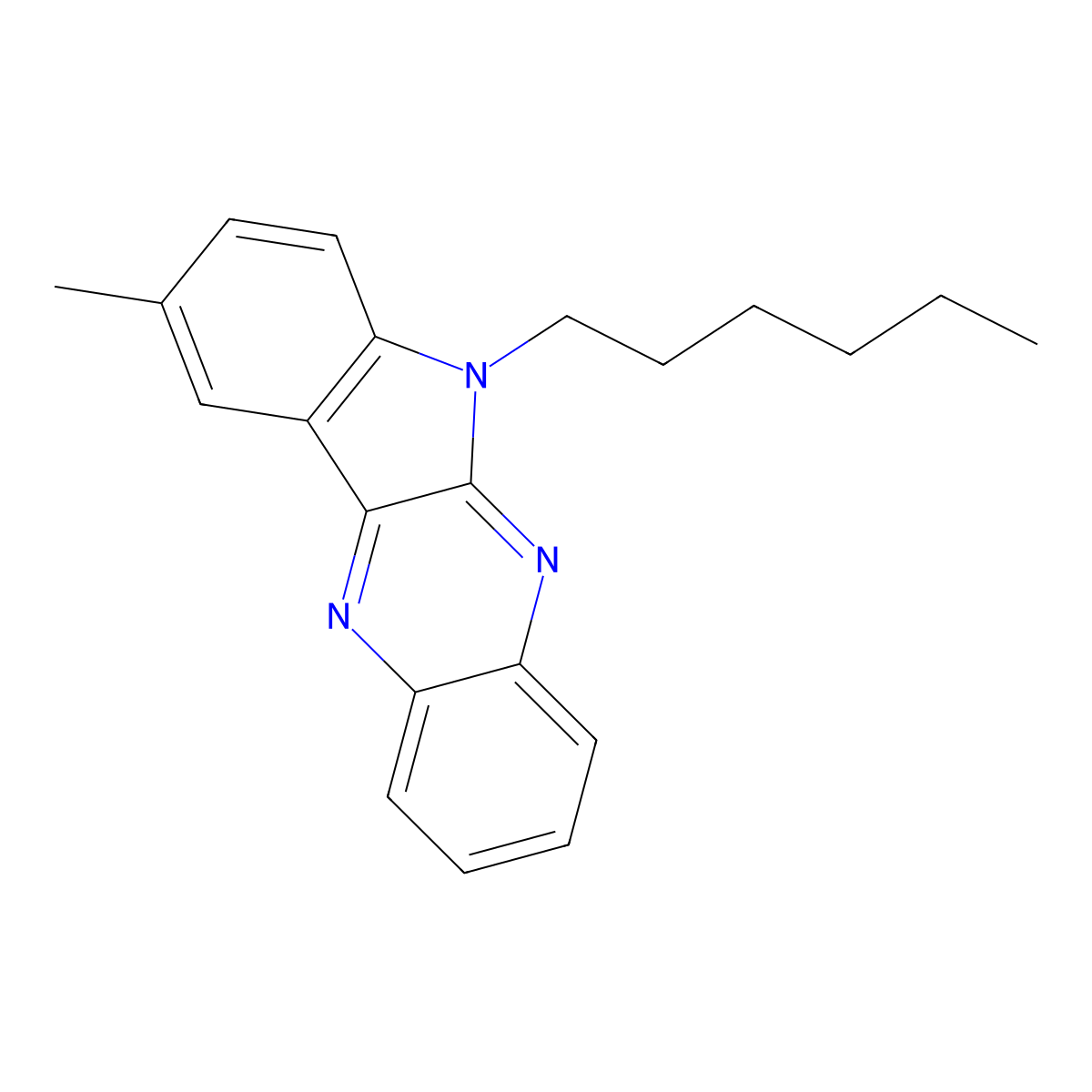 6-hexyl-9-methyl-6H-indolo[2,3-b]quinoxaline molecular structure, CAS 613660-18-7