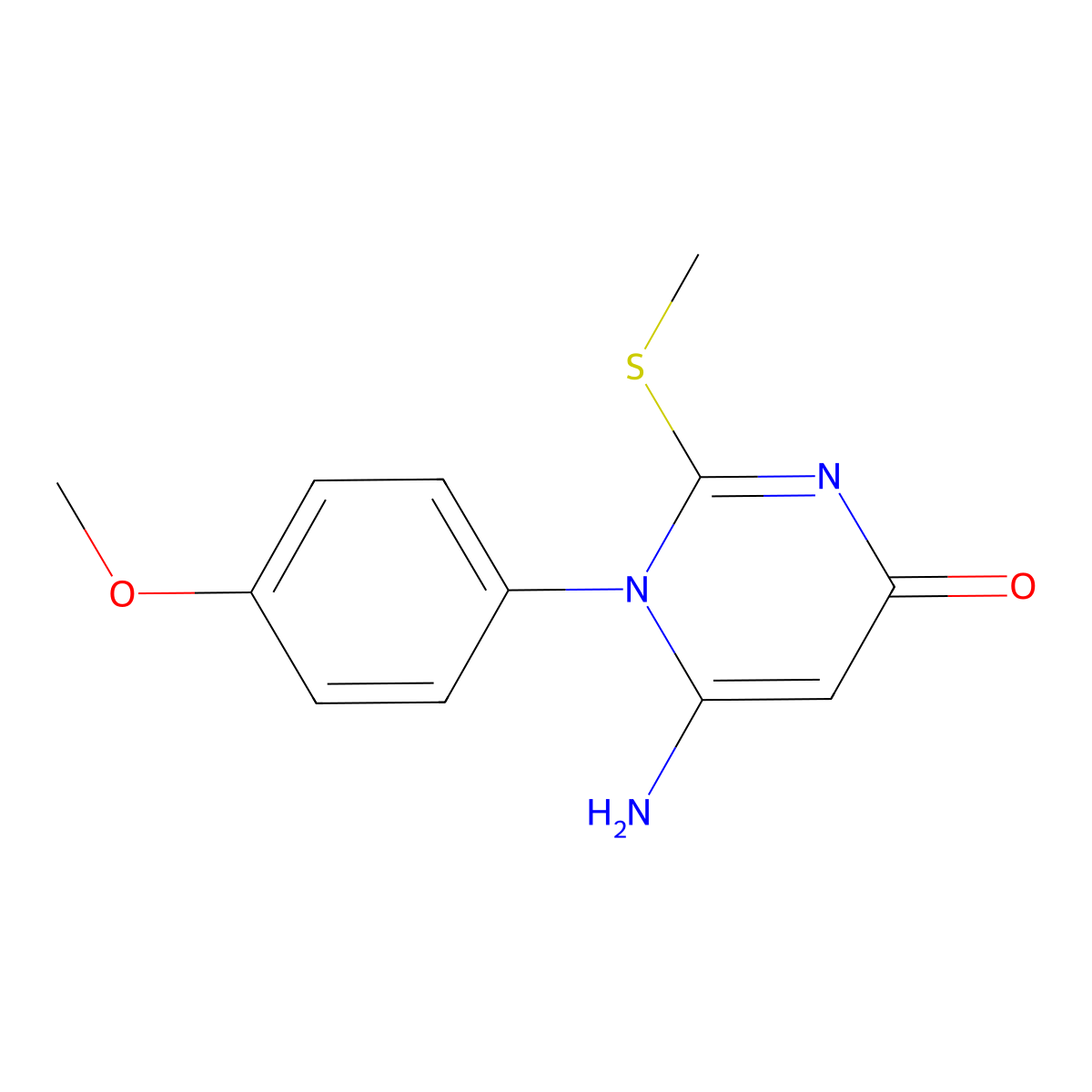 6-Amino-1-(4-methoxyphenyl)-2-methylsulfanylpyrimidin-4-one molecular structure, CAS 613664-35-0
