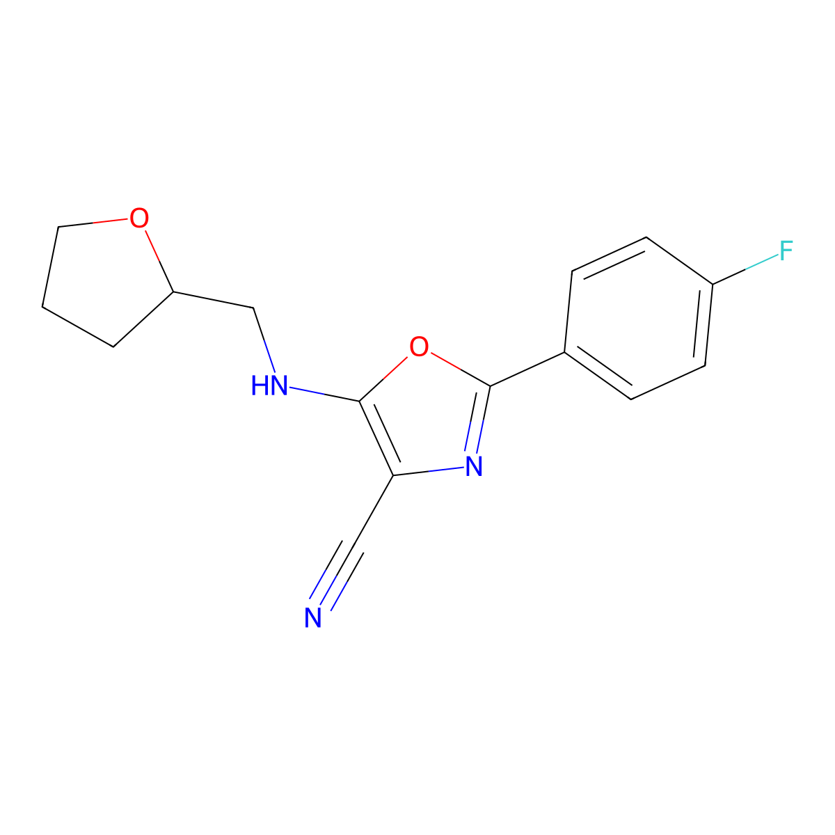 2-(4-Fluorophenyl)-5-(oxolan-2-ylmethylamino)-1,3-oxazole-4-carbonitrile molecular structure, CAS 613669-36-6