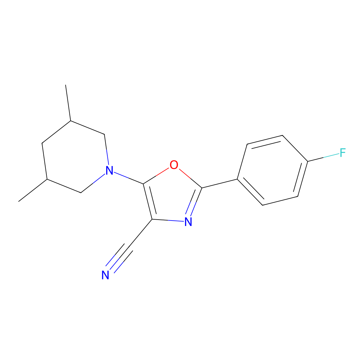 5-(3,5-Dimethylpiperidin-1-yl)-2-(4-fluorophenyl)-1,3-oxazole-4-carbonitrile molecular structure, CAS 613669-43-5