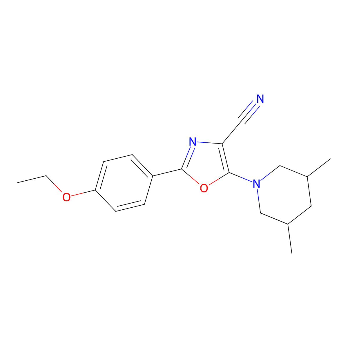 5-(3,5-Dimethylpiperidin-1-yl)-2-(4-ethoxyphenyl)-1,3-oxazole-4-carbonitrile molecular structure, CAS 613669-73-1