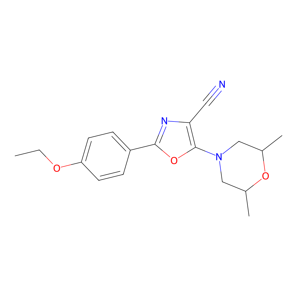 5-(2,6-Dimethylmorpholin-4-yl)-2-(4-ethoxyphenyl)-1,3-oxazole-4-carbonitrile molecular structure, CAS 613669-74-2