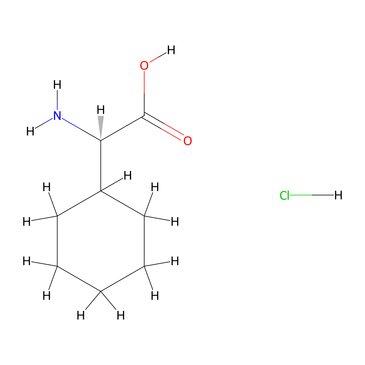 (2R)-2-amino-2-cyclohexylacetic acid hydrochloride molecular structure, CAS 61367-40-6