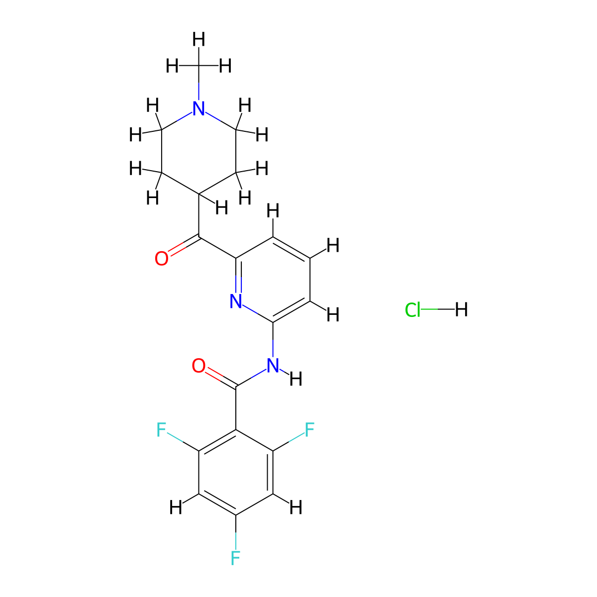 Benzamide, 2,4,6-trifluoro-N-(6-((1-methyl-4-piperidinyl)carbonyl)-2-pyridinyl)-, hydrochloride (1:1) molecular structure, CAS 613677-28-4