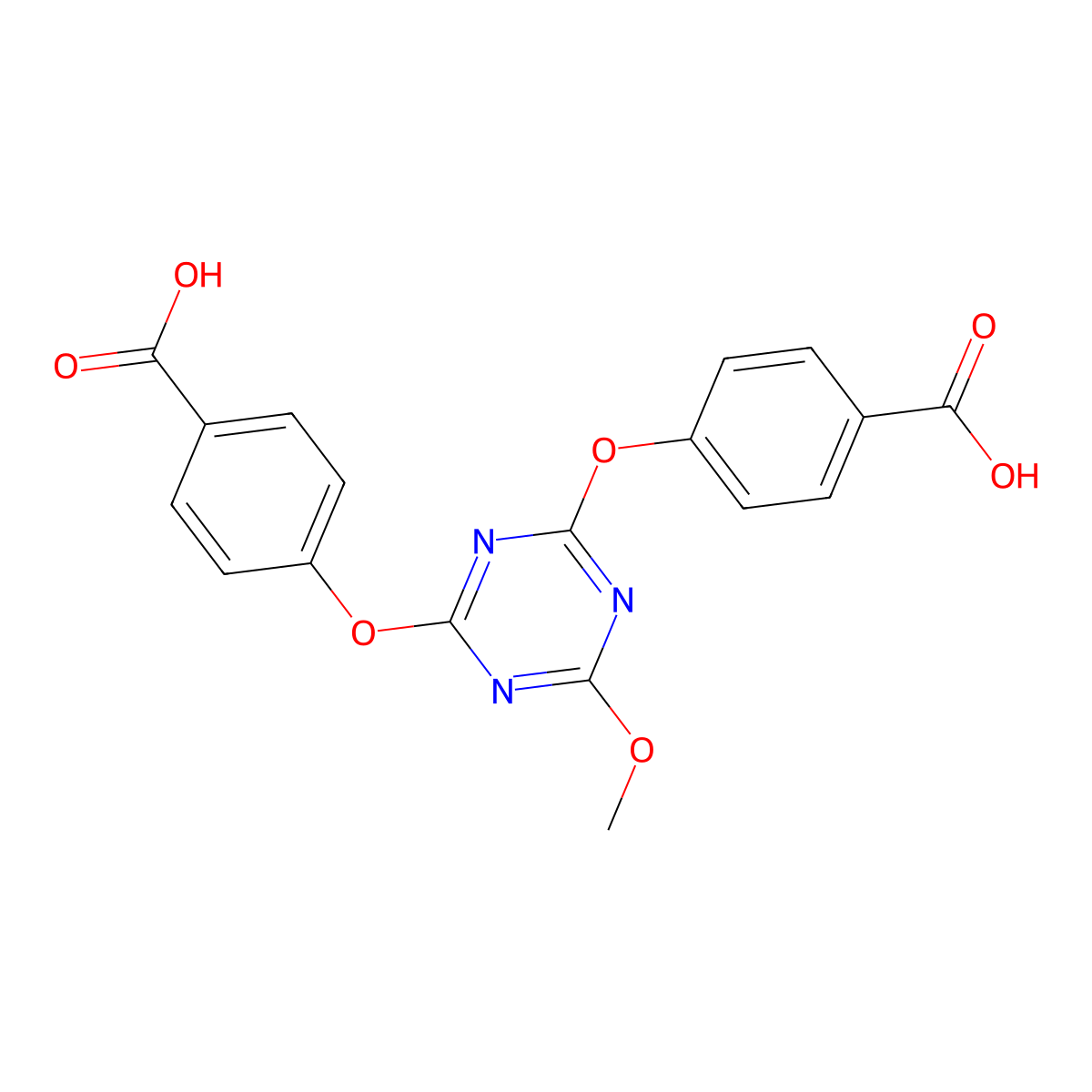 Benzoic acid, 4,4'-[(6-methoxy-1,3,5-triazine-2,4-diyl)bis(oxy)]bis- molecular structure, CAS 61370-94-3