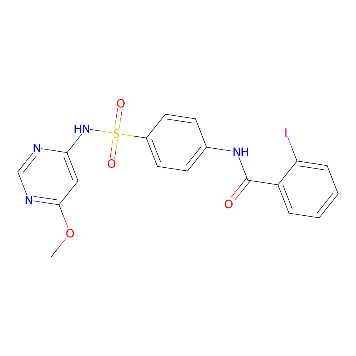 2-iodo-N-[4-[(6-methoxypyrimidin-4-yl)sulfamoyl]phenyl]benzamide molecular structure, CAS 6138-63-2