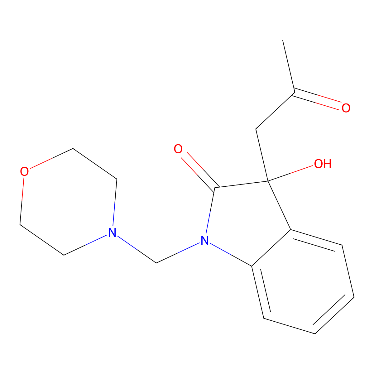 3-Hydroxy-1-(morpholin-4-ylmethyl)-3-(2-oxopropyl)indol-2-one molecular structure, CAS 61381-53-1