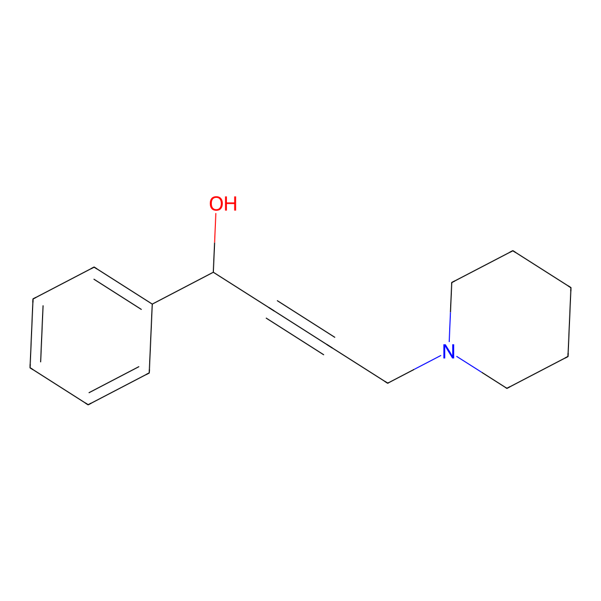 1-Phenyl-4-piperidin-1-ylbut-2-yn-1-ol molecular structure, CAS 614-52-8