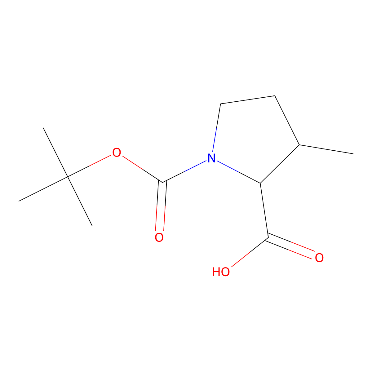 rac-(3S)-1-(tert-butoxycarbonyl)-3-methyl-L-proline molecular structure, CAS 61406-66-4