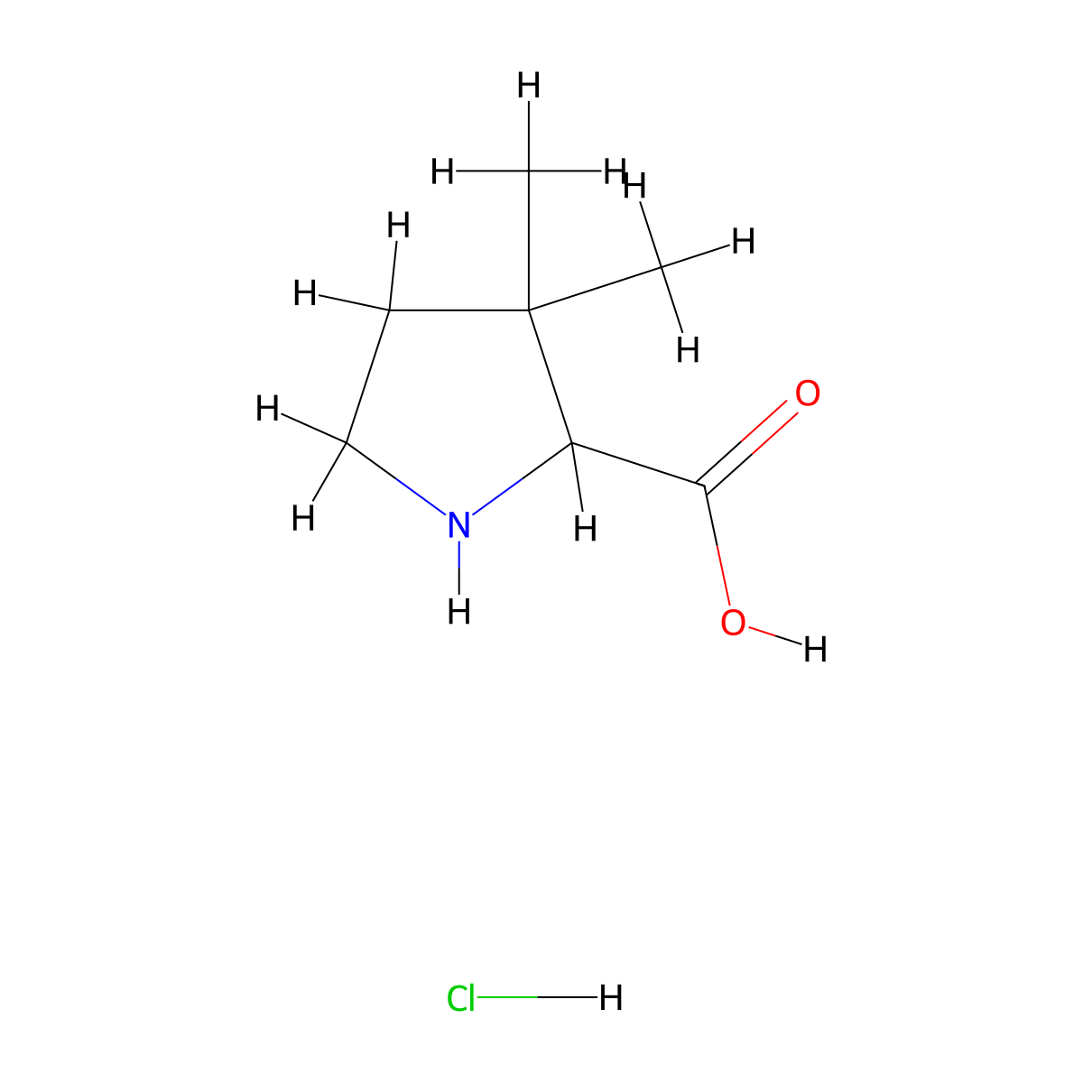 3,3-Dimethylpyrrolidine-2-carboxylic acid hydrochloride molecular structure, CAS 61406-78-8