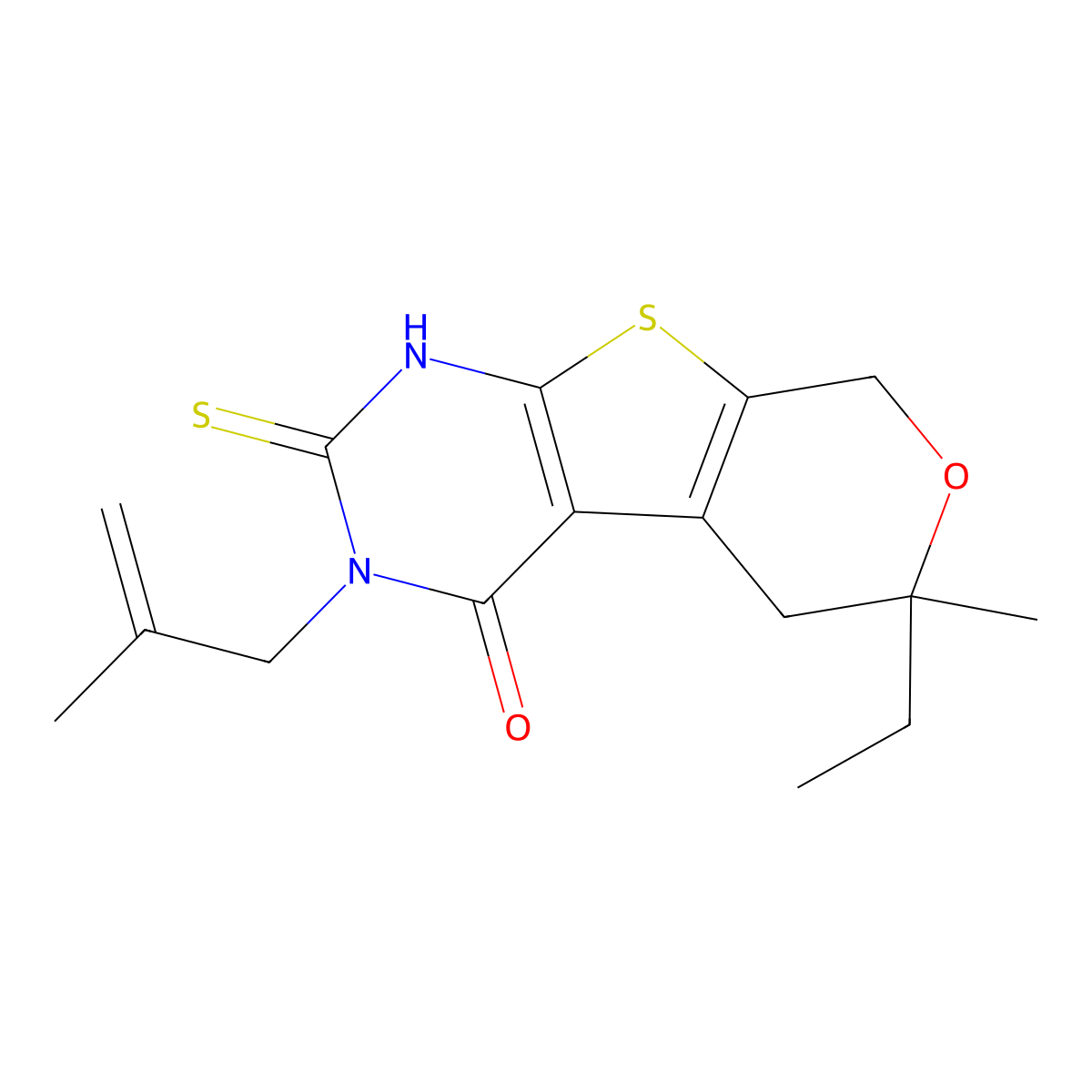 12-Ethyl-12-methyl-4-(2-methylprop-2-enyl)-5-sulfanylidene-11-oxa-8-thia-4,6-diazatricyclo[7.4.0.02,7]trideca-1(9),2(7)-dien-3-one molecular structure, CAS 6141-55-5