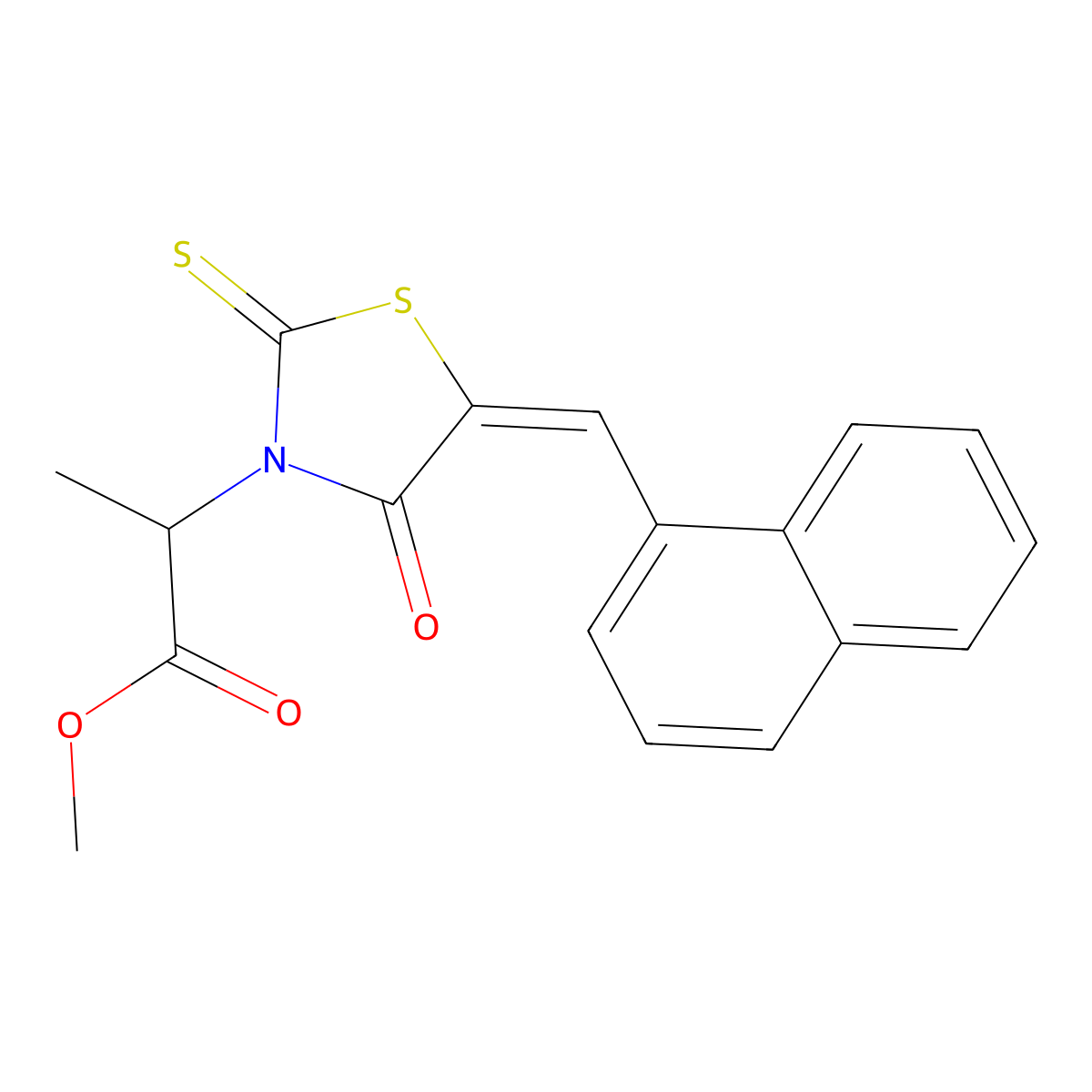 Methyl 2-{5-[(naphthalen-1-yl)methylidene]-4-oxo-2-sulfanylidene-1,3-thiazolidin-3-yl}propanoate molecular structure, CAS 6141-92-0