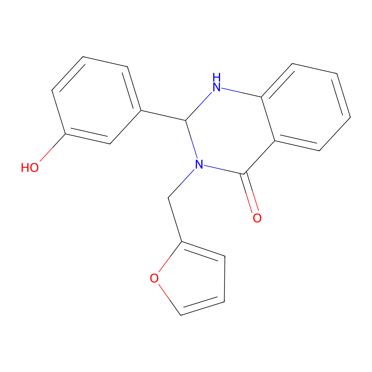 3-[(Furan-2-yl)methyl]-2-(3-hydroxyphenyl)-2,3-dihydroquinazolin-4(1H)-one molecular structure, CAS 6142-69-4