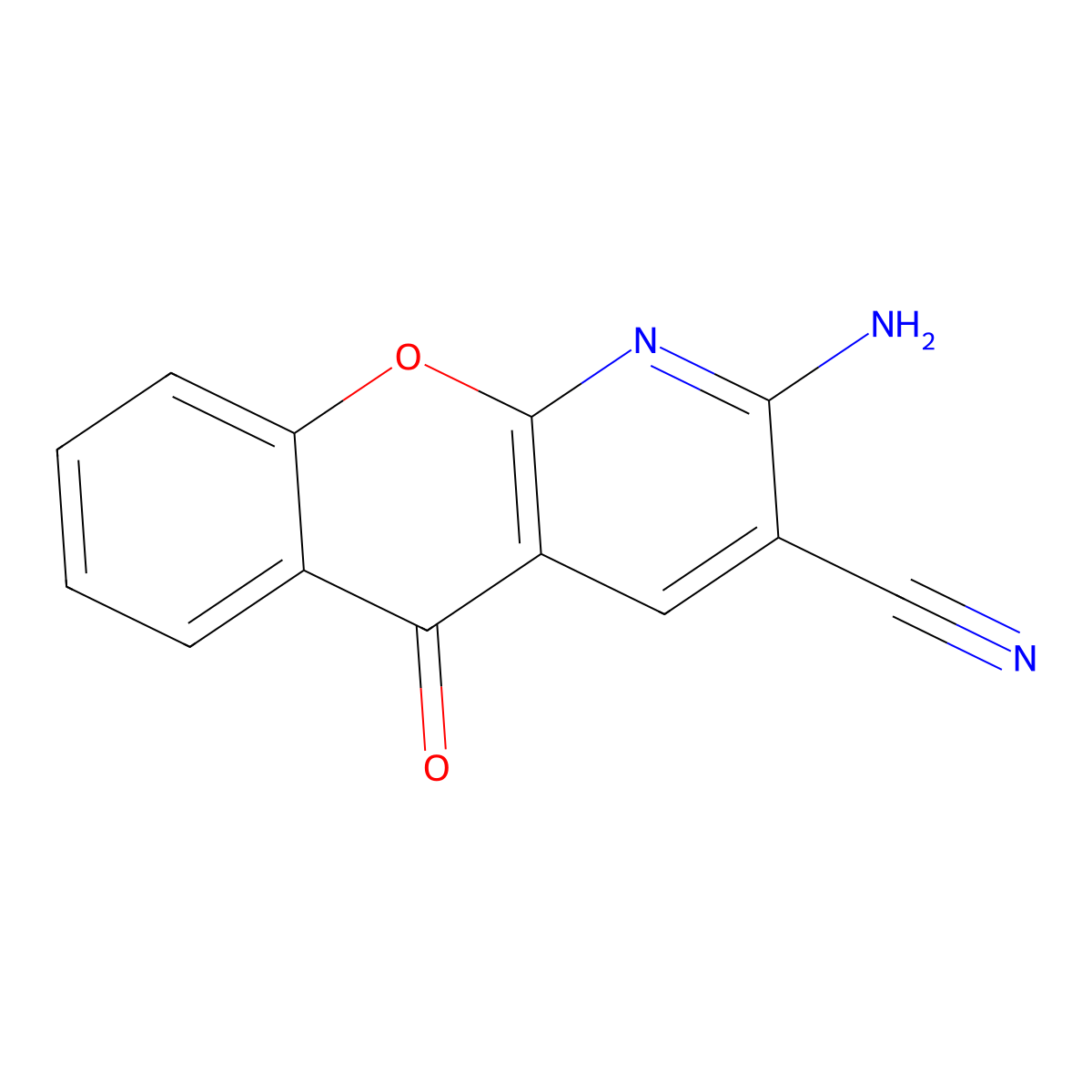 2-Amino-5-oxo-5H-(1)benzopyrano(2,3-b)pyridine-3-carbonitrile molecular structure, CAS 61424-81-5