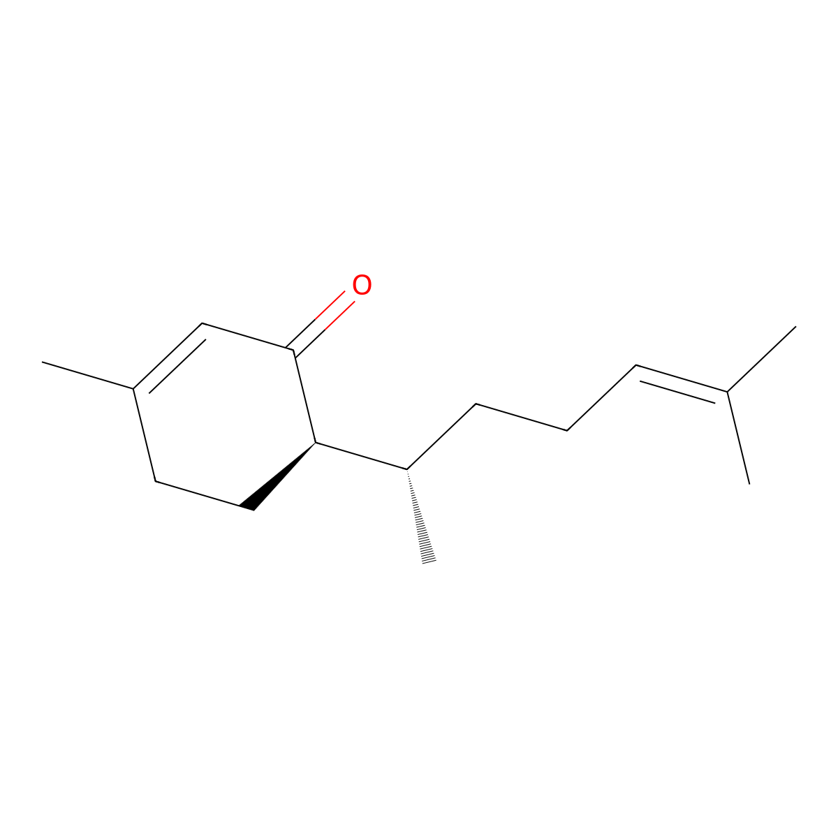 (6R)-3-methyl-6-((2S)-6-methylhept-5-en-2-yl)cyclohex-2-en-1-one molecular structure, CAS 61432-71-1