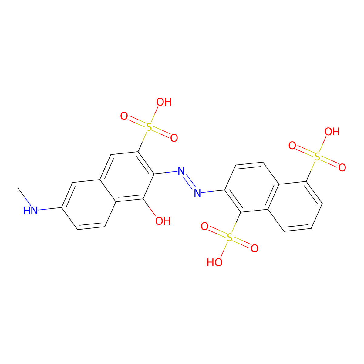 1,5-Naphthalenedisulfonic acid, 2-[2-[1-hydroxy-6-(methylamino)-3-sulfo-2-naphthalenyl]diazenyl]- molecular structure, CAS 61433-43-0