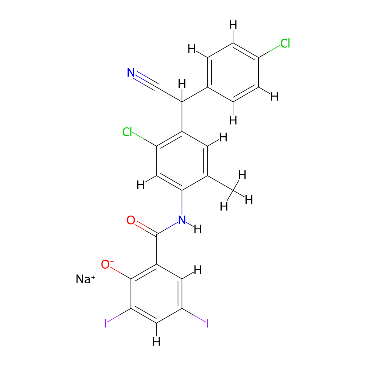Closantel sodium molecular structure, CAS 61438-64-0