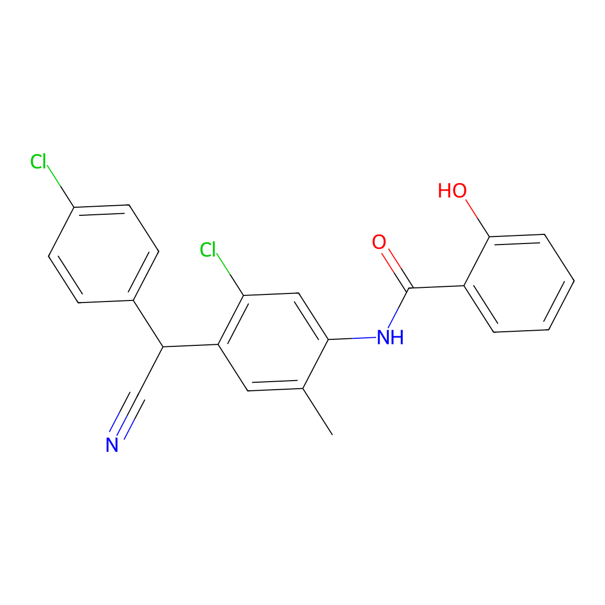 N-{5-chloro-4-[(4-chlorophenyl)(cyano)methyl]-2-methylphenyl}-2-hydroxybenzamide molecular structure, CAS 61439-05-2