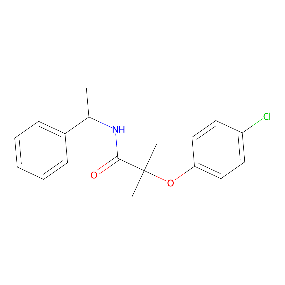 2-(4-chlorophenoxy)-2-methyl-N-(1-phenylethyl)propanamide molecular structure, CAS 61439-07-4