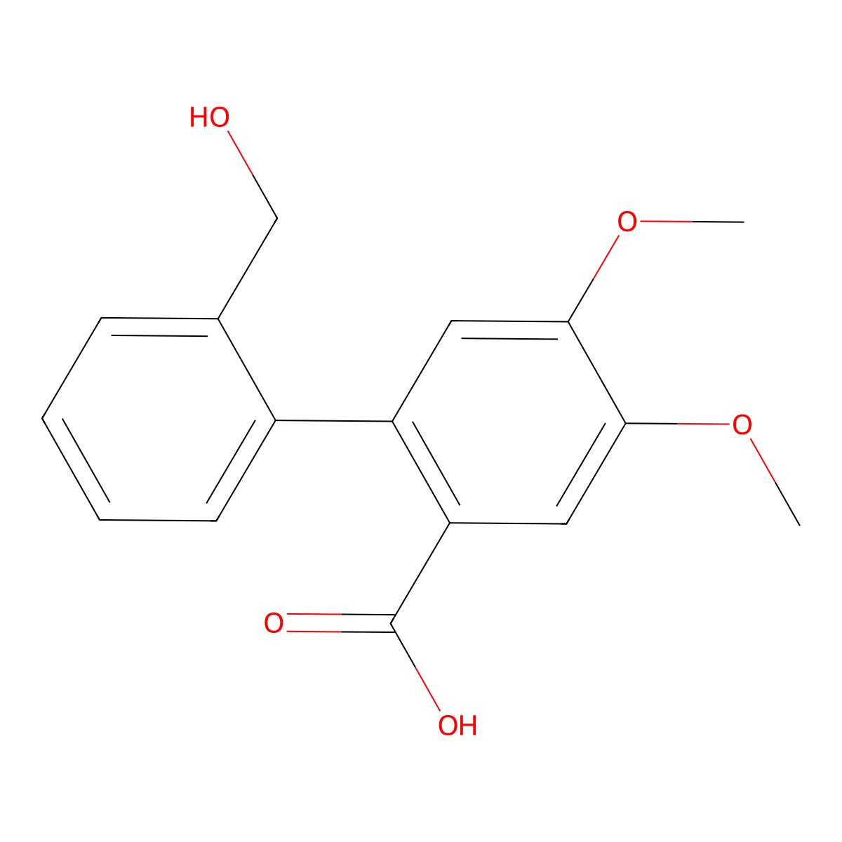 2'-(Hydroxymethyl)-4,5-dimethoxy[1,1'-biphenyl]-2-carboxylic acid molecular structure, CAS 61441-01-8