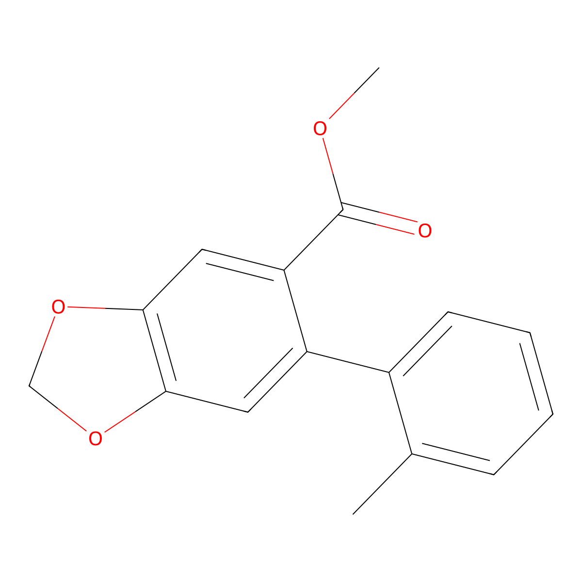 1,3-Benzodioxole-5-carboxylic acid, 6-(2-methylphenyl)-, methyl ester molecular structure, CAS 61441-07-4