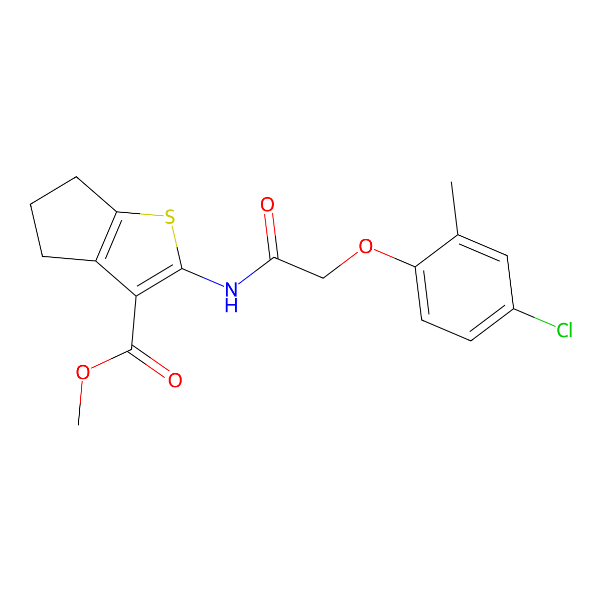 methyl 2-[[2-(4-chloro-2-methylphenoxy)acetyl]amino]-5,6-dihydro-4H-cyclopenta[b]thiophene-3-carboxylate molecular structure, CAS 6145-30-8