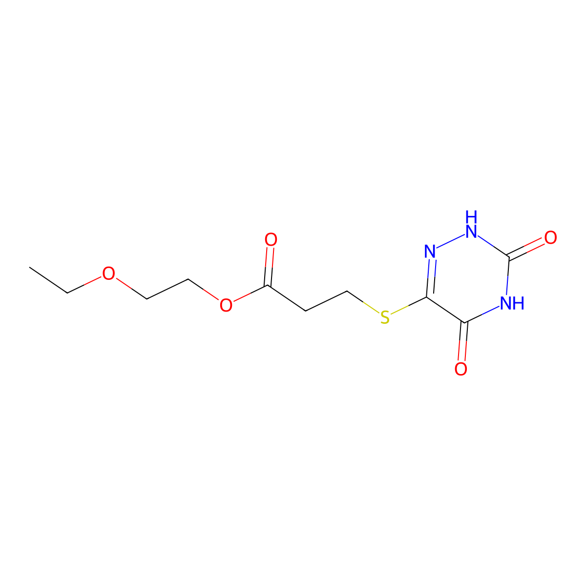 2-ethoxyethyl 3-[(3,5-dioxo-2H-1,2,4-triazin-6-yl)sulfanyl]propanoate molecular structure, CAS 6145-45-5