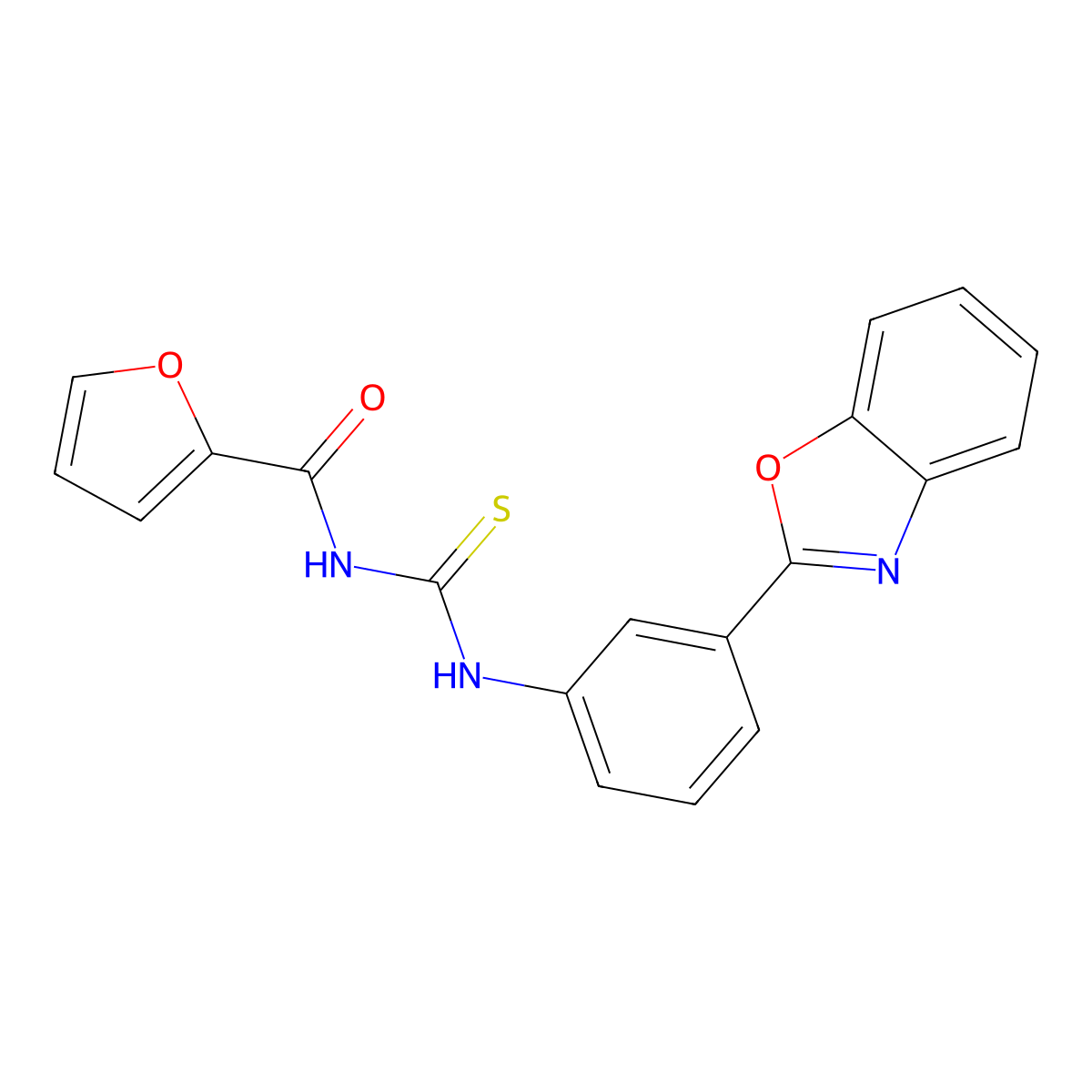 N-[[3-(1,3-benzoxazol-2-yl)phenyl]carbamothioyl]furan-2-carboxamide molecular structure, CAS 6145-97-7