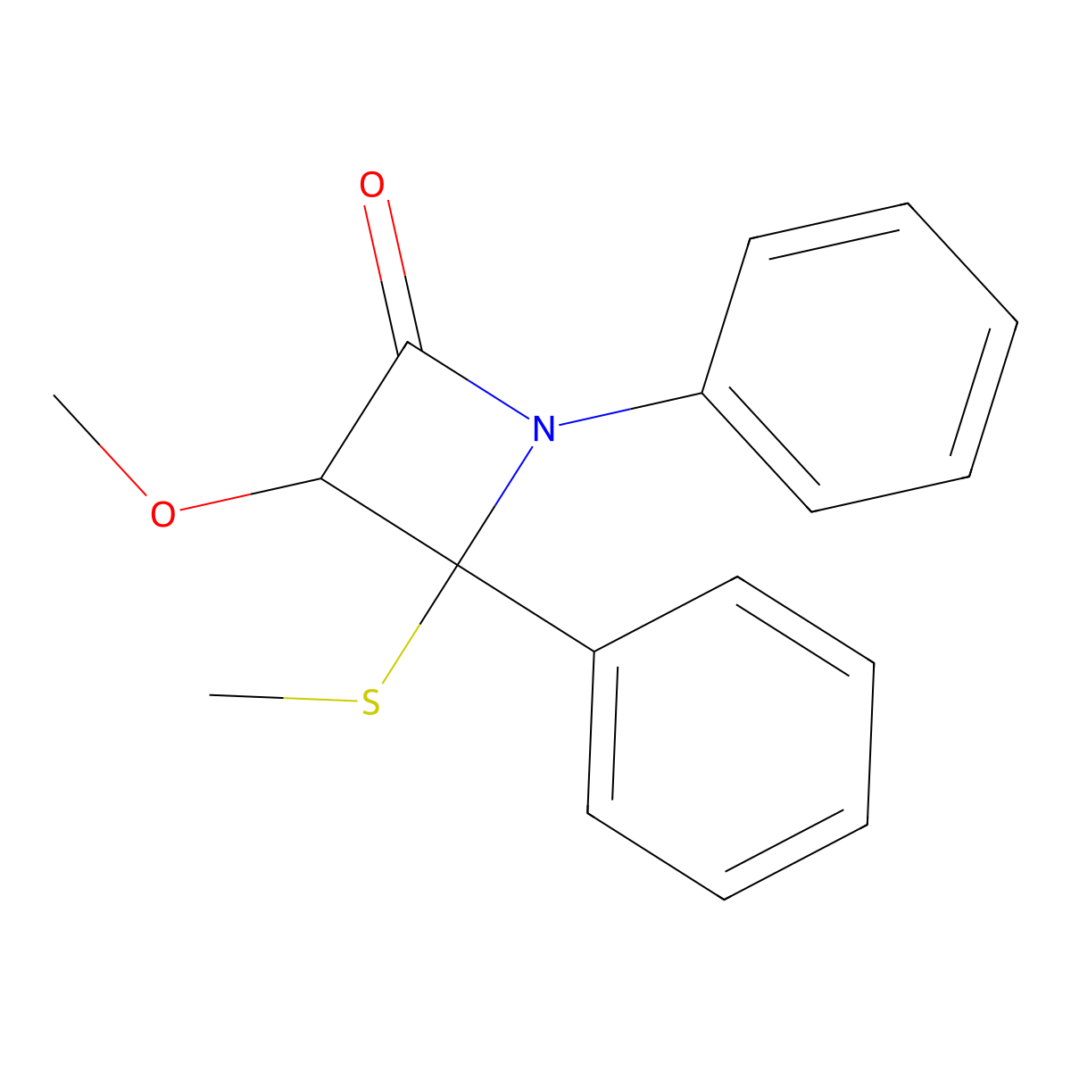 2-Azetidinone, 3-methoxy-4-(methylthio)-1,4-diphenyl- molecular structure, CAS 61458-07-9