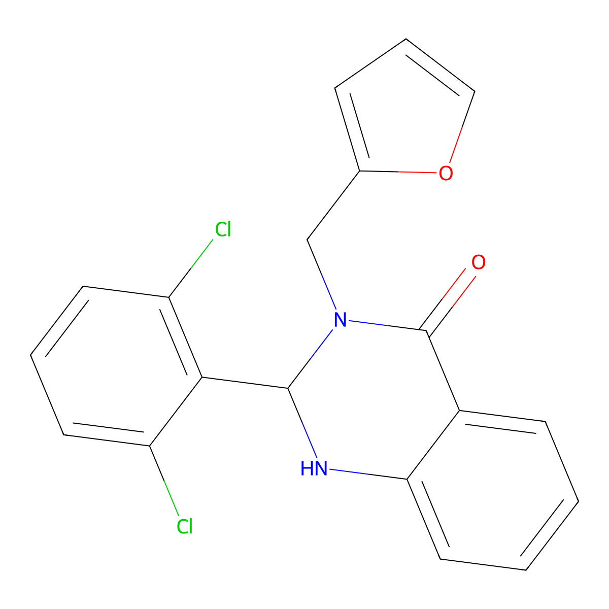 2-(2,6-dichlorophenyl)-3-(furan-2-ylmethyl)-2,3-dihydroquinazolin-4(1H)-one molecular structure, CAS 6146-85-6