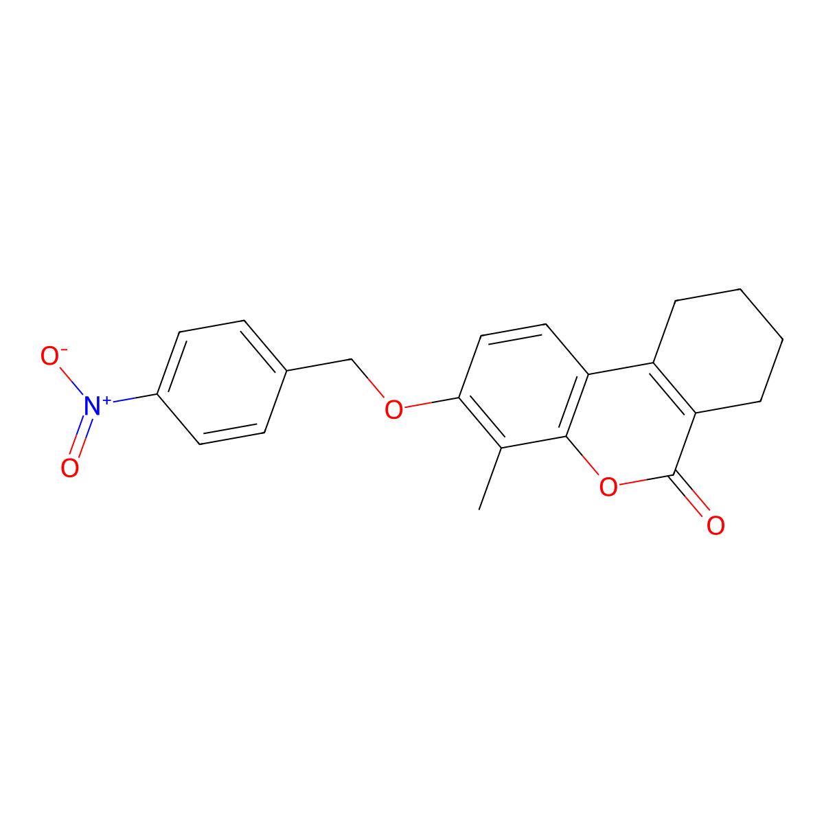 4-methyl-3-[(4-nitrobenzyl)oxy]-7,8,9,10-tetrahydro-6H-benzo[c]chromen-6-one molecular structure, CAS 6147-35-9