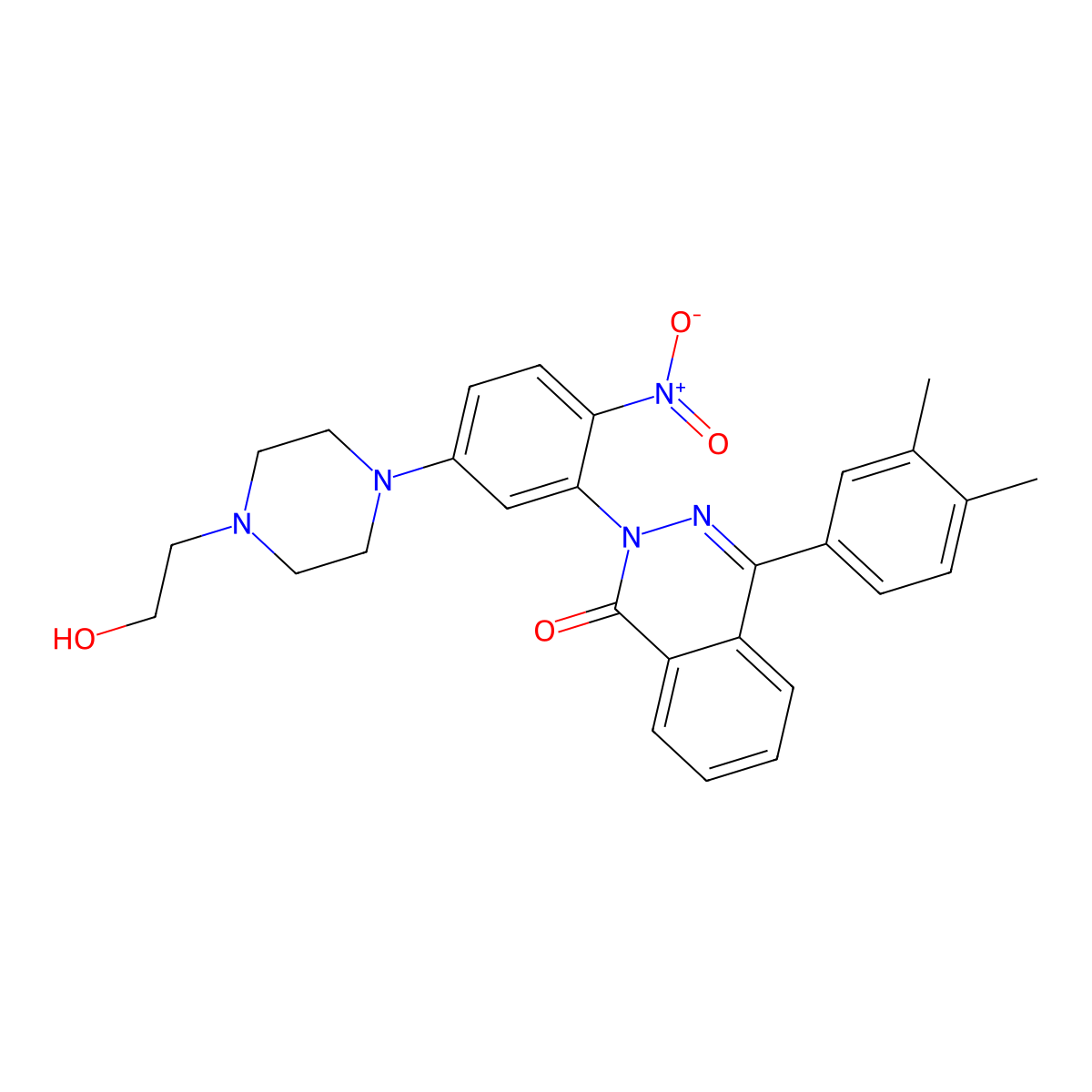4-(3,4-dimethylphenyl)-2-{5-[4-(2-hydroxyethyl)piperazin-1-yl]-2-nitrophenyl}phthalazin-1(2H)-one molecular structure, CAS 6147-49-5