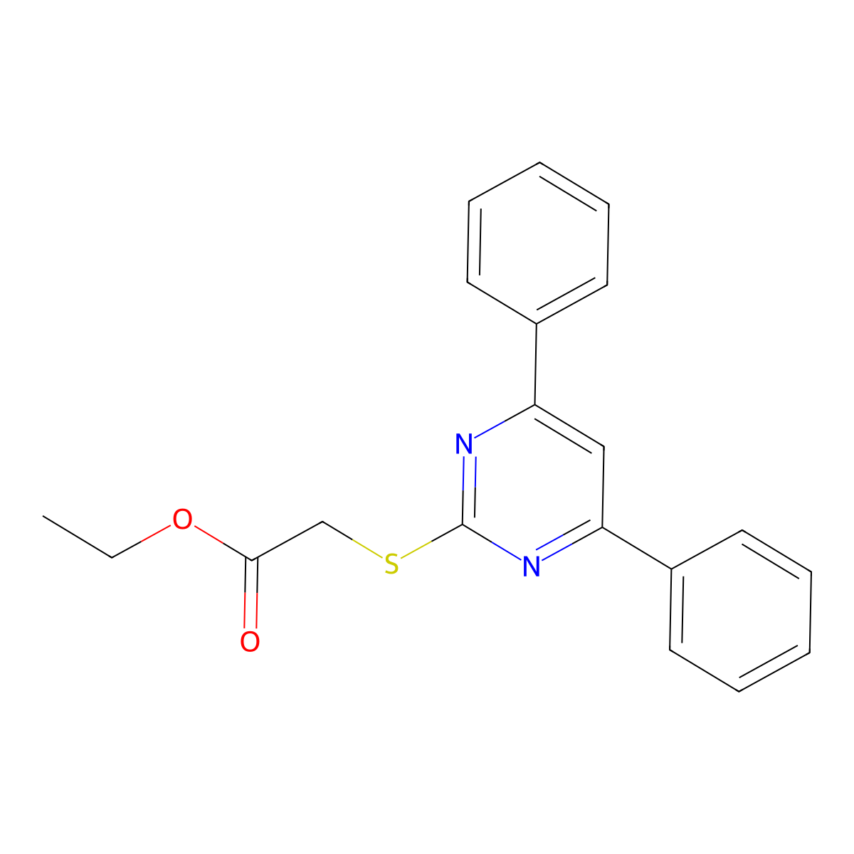 Ethyl 2-(4,6-diphenylpyrimidin-2-yl)sulfanylacetate molecular structure, CAS 6147-80-4