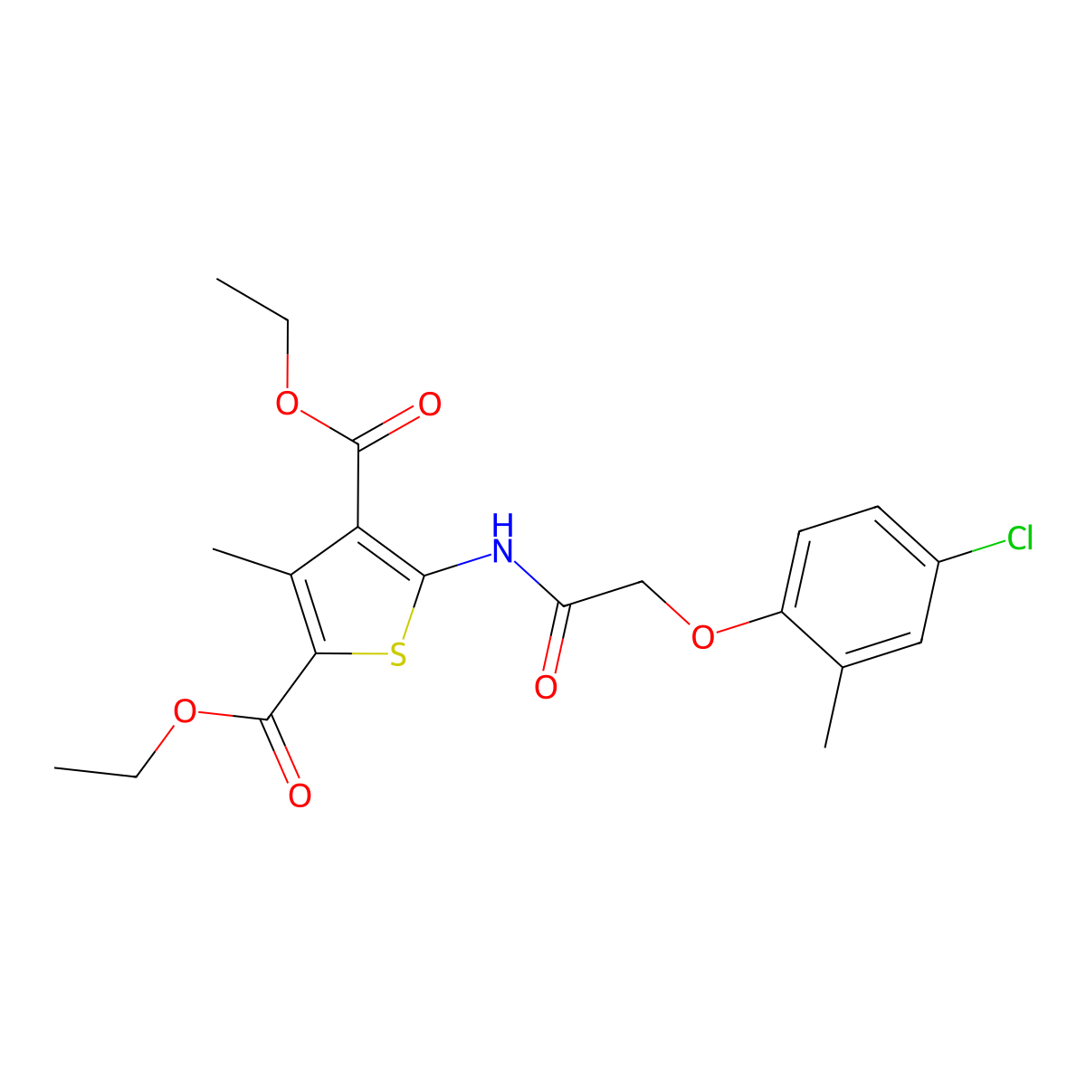 Diethyl 5-[[2-(4-chloro-2-methyl-phenoxy)acetyl]amino]-3-methyl-thiophene-2,4-dicarboxylate molecular structure, CAS 6147-96-2