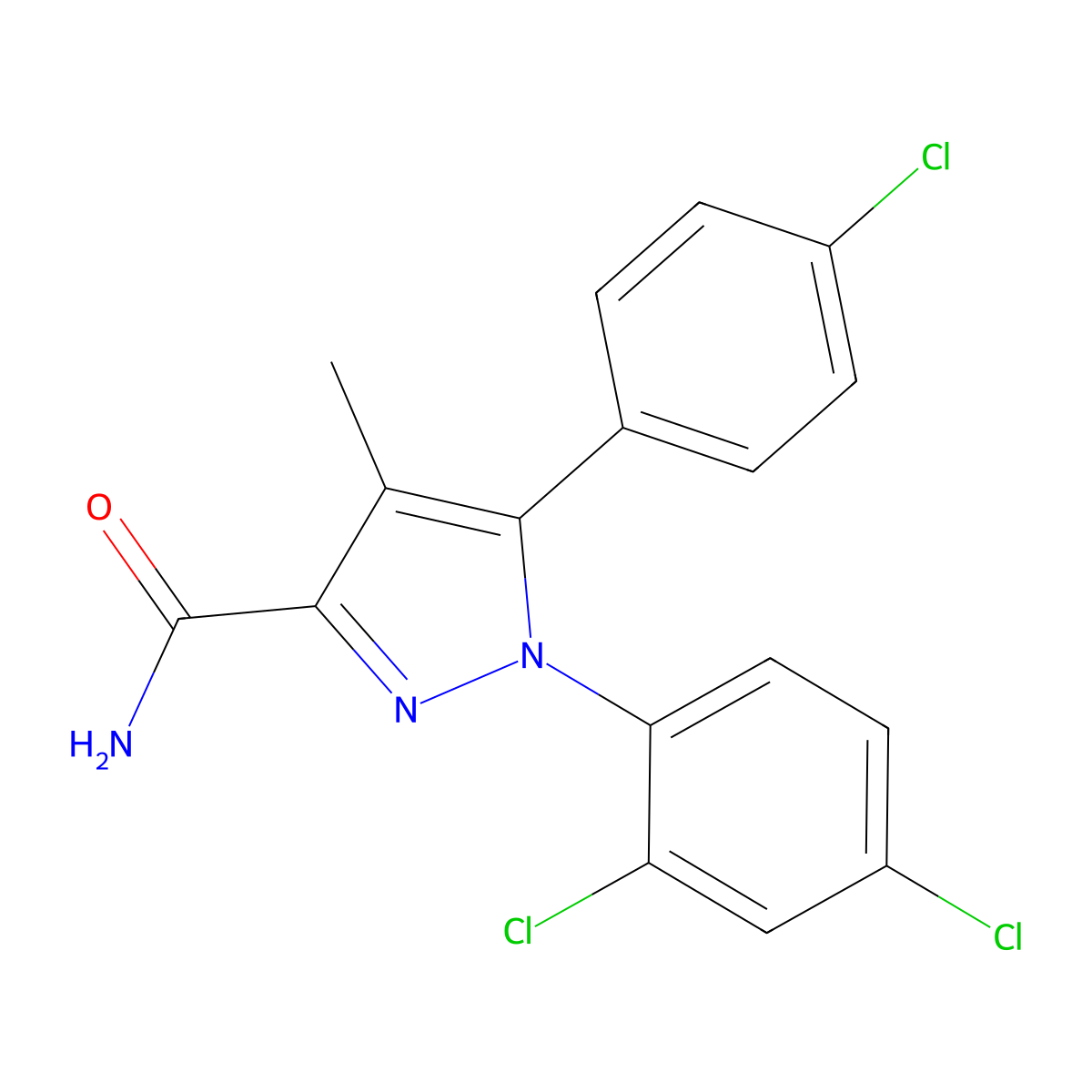 5-(4-Chlorophenyl)-1-(2,4-dichlorophenyl)-4-methyl-1H-Pyrazole-3-carboxamide molecular structure, CAS 614726-85-1