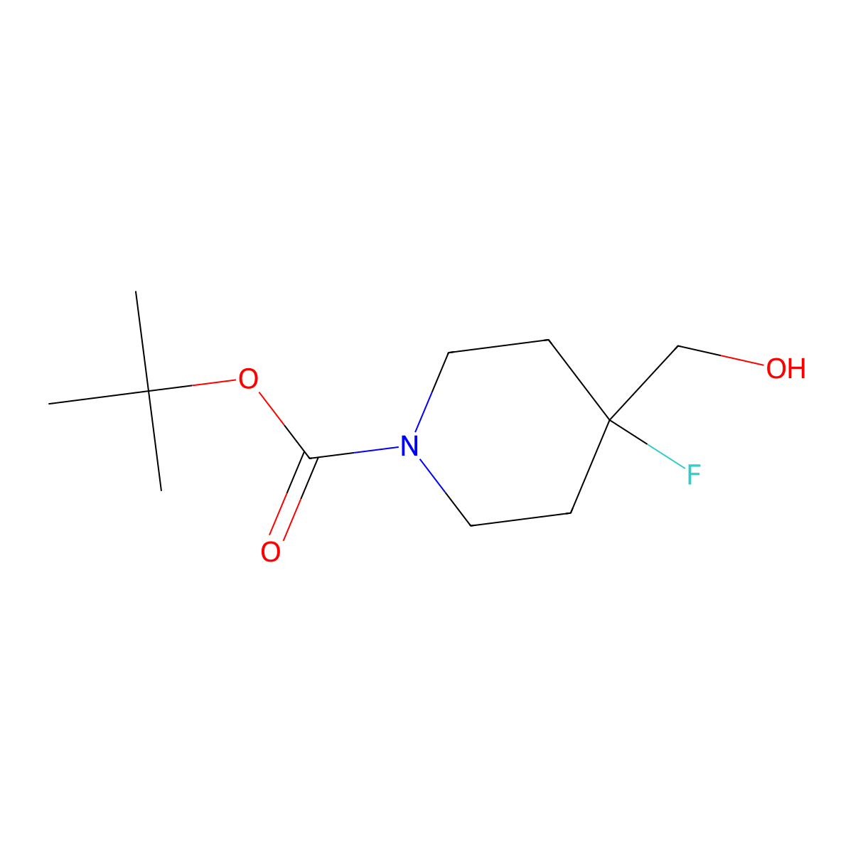 tert-Butyl 4-fluoro-4-(hydroxymethyl)piperidine-1-carboxylate molecular structure, CAS 614730-97-1